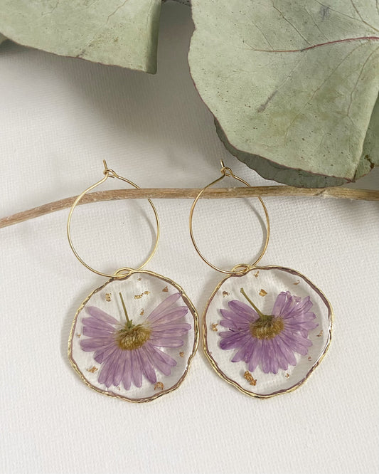 Pressed Purple Flower Earrings