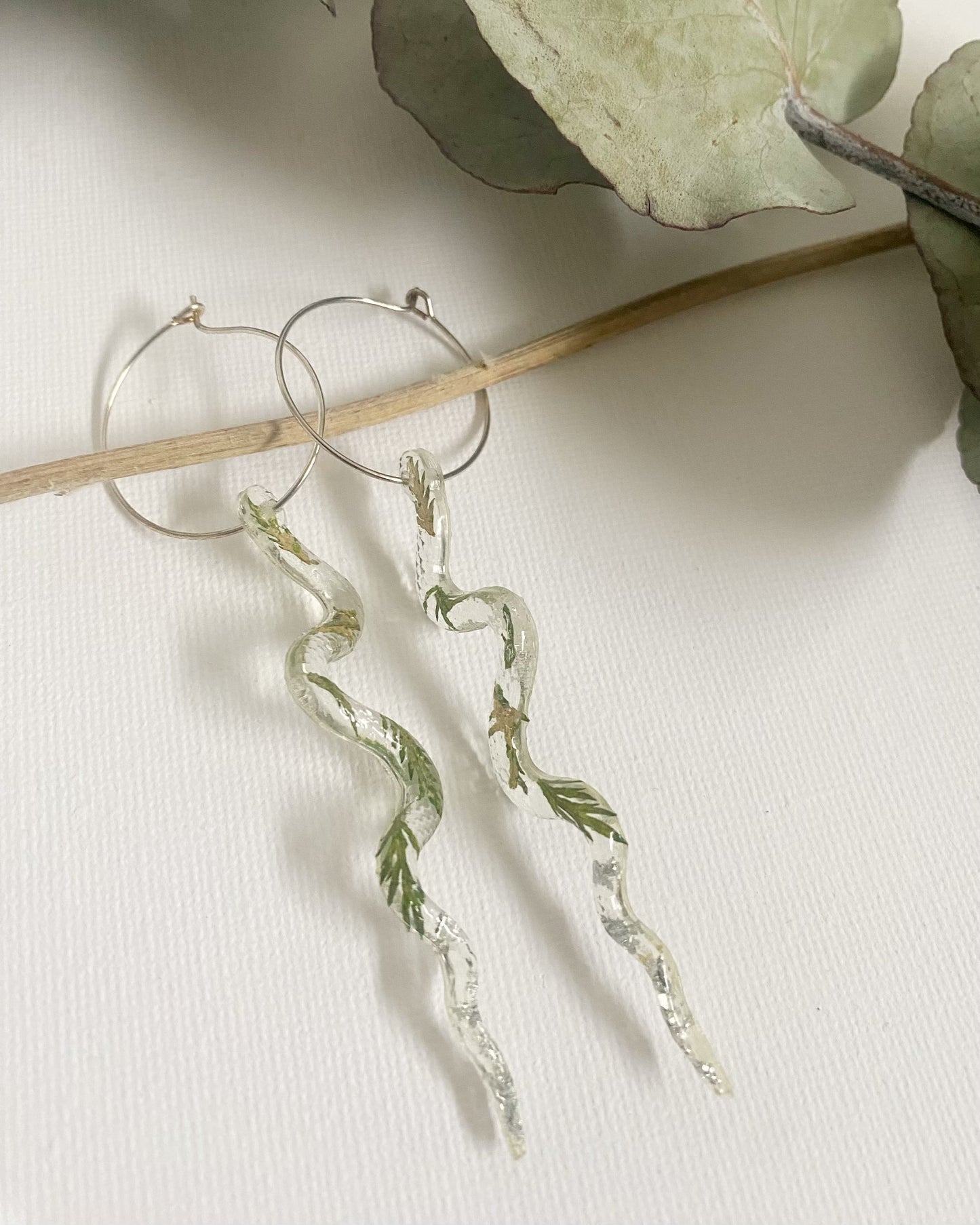 Pressed Flower Snake Earrings