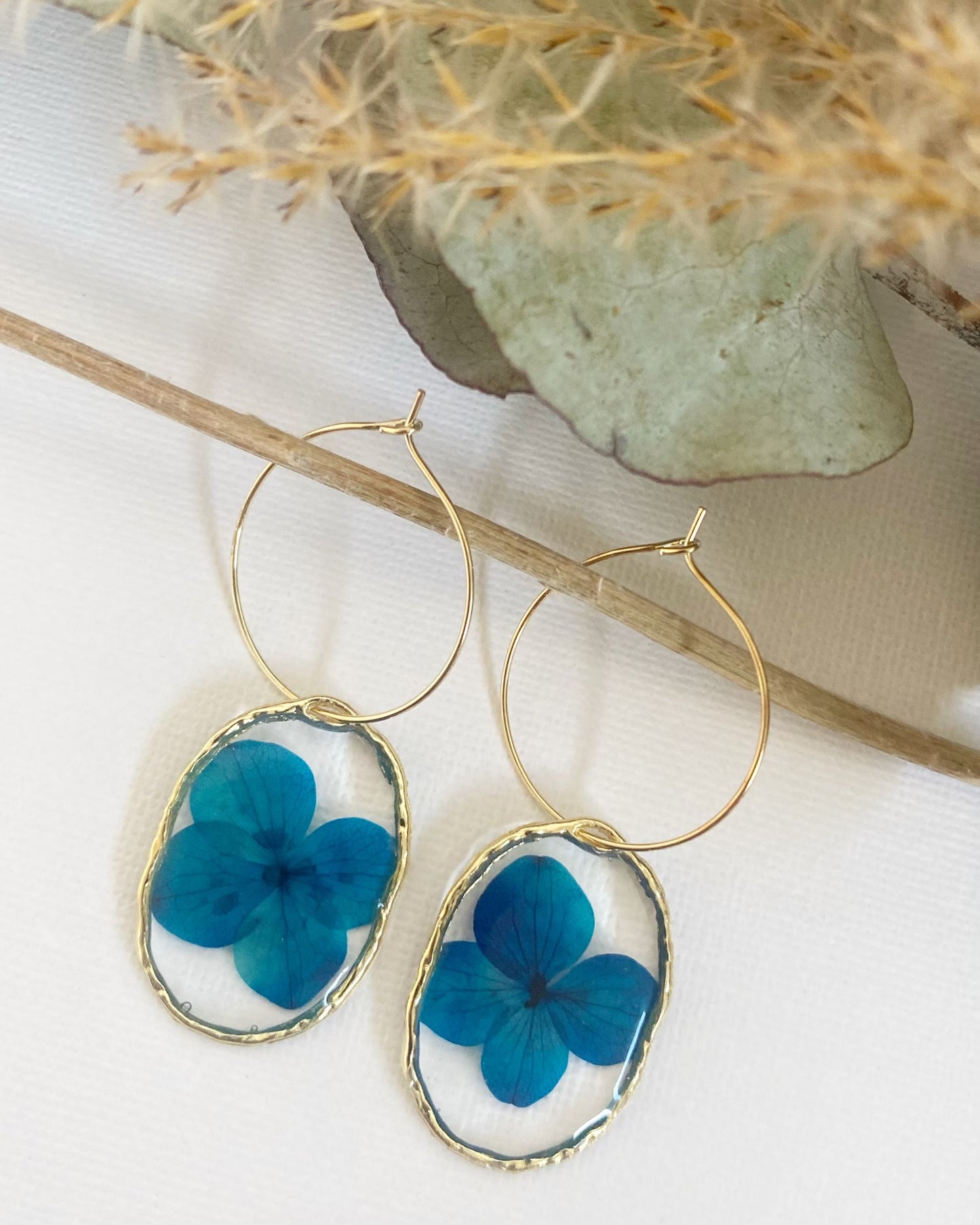 Pressed Blue Hydrangea Earrings