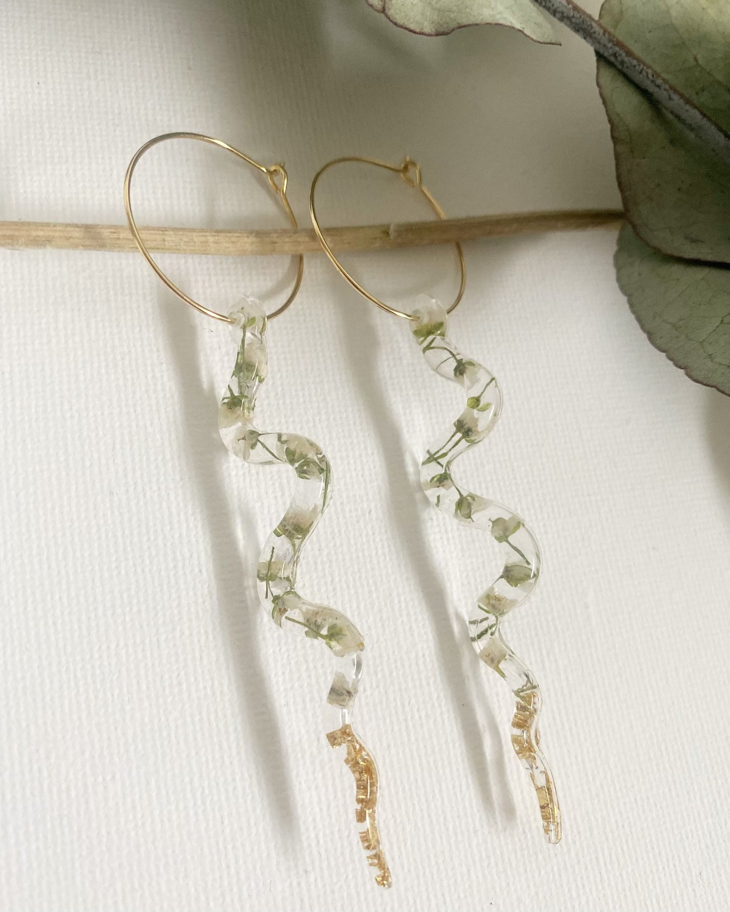 Pressed Flower Snake Earrings
