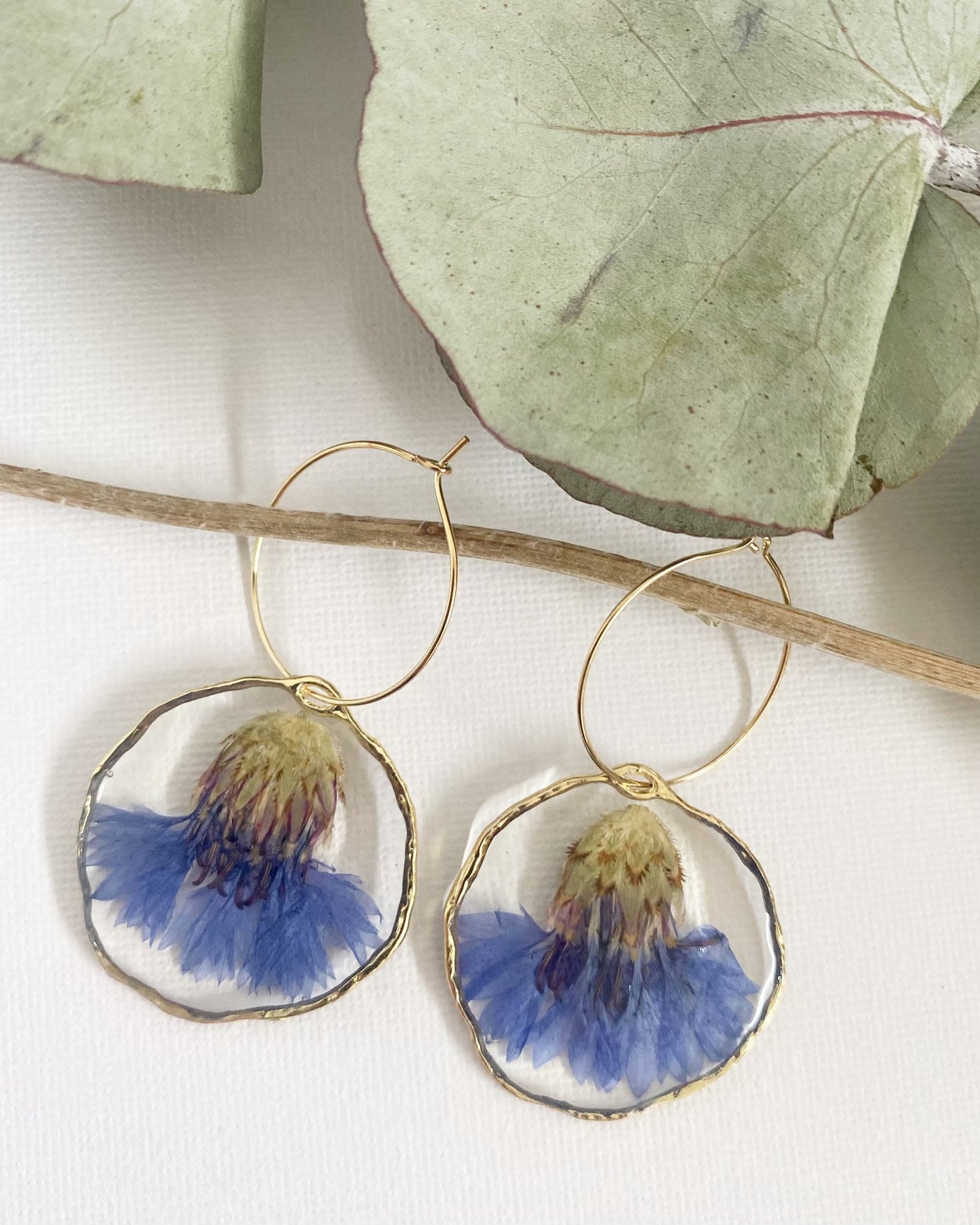 Pressed Blue Corn Flower Earrings